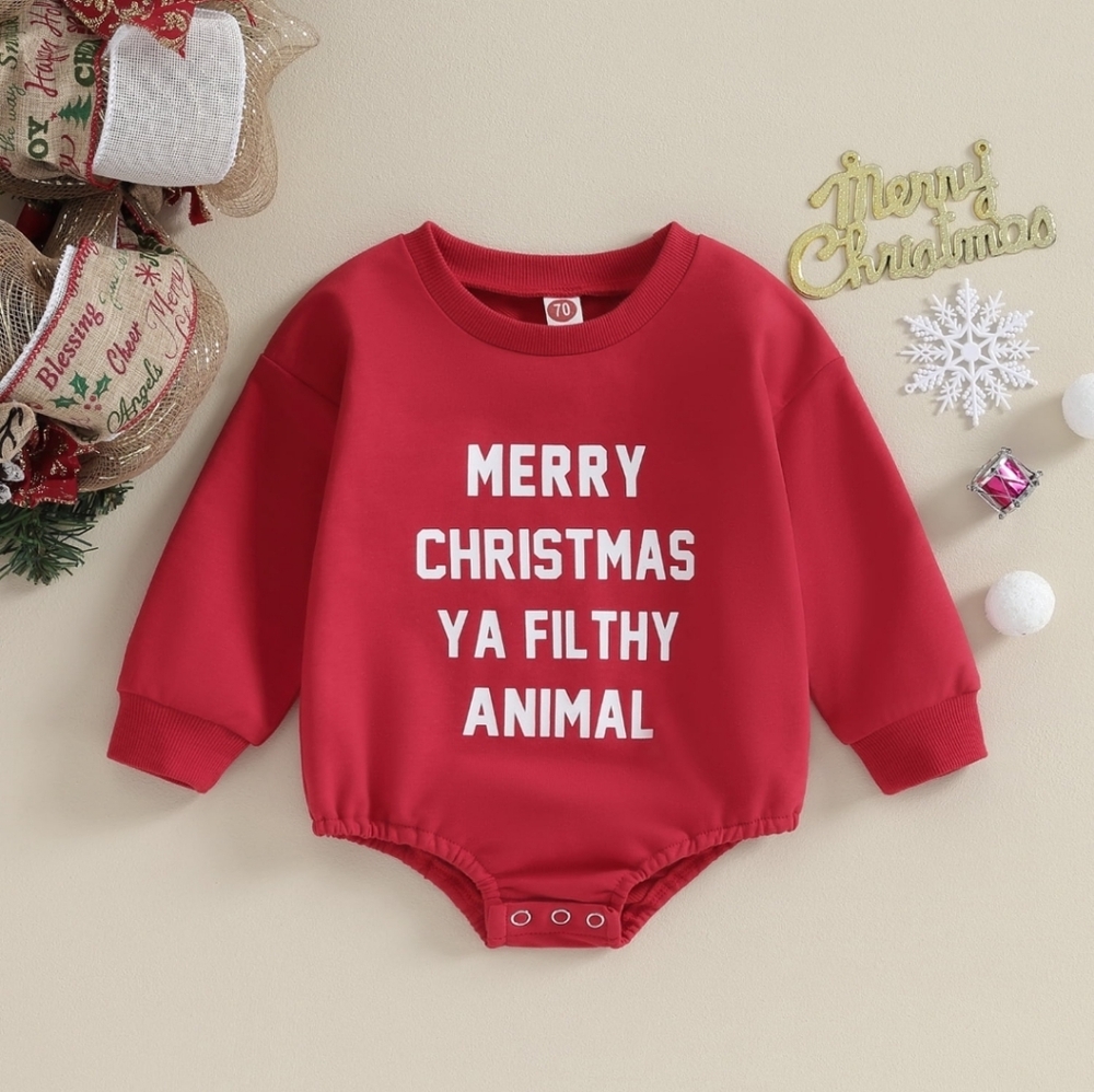 NWT Red Christmas Baby Onesie MERRY CHRISTMAS YA FILTHY ANIMAL